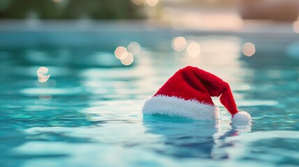 Santa hat floating in the pool