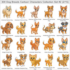 Fototapeta premium Dog Breeds Cartoon Characters Collection Set of 300 Dog Faces Isolated Part 2