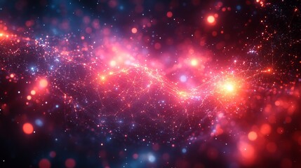 Obraz premium Glowing pathways illustrating the internet connectivity in a vibrant cosmic landscape at night