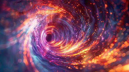 Obraz premium A spiral of light and color with a bright orange center