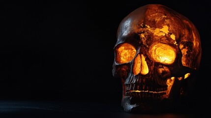 A glowing skull illuminated from within, creating a dramatic and eerie effect.