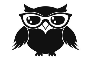 A cool vintage style owl with sun glasses, silhouette black color on the white background, vector illustration 