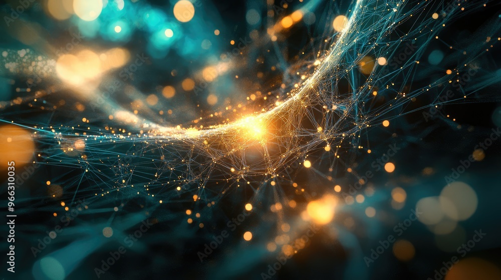 Poster abstract digital connections forming an intricate, luminous web in a high-tech environment