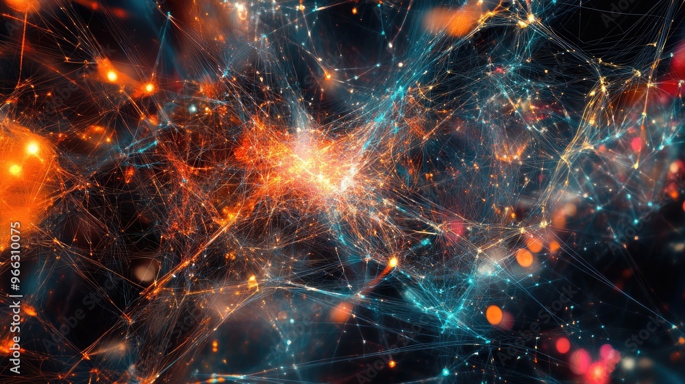 Poster abstract digital connections forming an intricate, luminous web in a high-tech environment