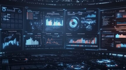 Obraz premium AI technology automates data analytics. Business analytics, automation of artificial intelligence, and big data. Touch screen dashboard report featuring sales and operational charts and KPI insights.