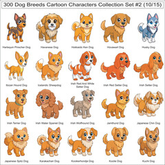 Fototapeta premium Dog Breeds Cartoon Characters Collection Set of 300 Dog Faces Isolated Part 10
