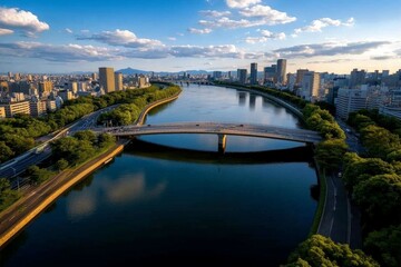 Osaka&acirc;&euro;&trade;s iconic bridges, crossing rivers and canals, with views of the city stretching out on both sides