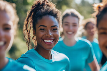 A group of young women are smiling and posing for a picture