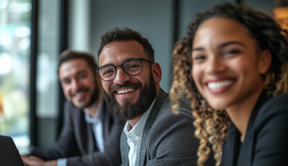 Fototapeta premium Three people are smiling and posing for a photo