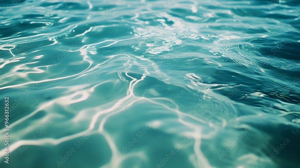 Wall mural a close-up of crystal clear sea water, highlighting the textures and colors against a minimalistic l