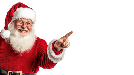 Happy Santa Claus Pointing with a Joyful Smile - Isolated on a White Background - Festive Christmas Holiday Cheer - Merry Christmas