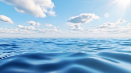 Obraz premium A serene blue water surface reflecting the sky, with gentle ripples creating a calming effect, perfect for backgrounds,No blurriness