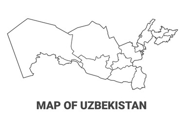 Outline Uzbekistan map with borders of region vector illustration