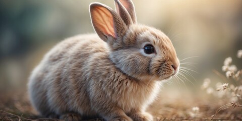 Fototapeta premium Charming Watercolor Depiction of a Fluffy Bunny in Soft Pastels.