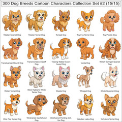 Fototapeta premium Dog Breeds Cartoon Characters Collection Set of 300 Dog Faces Isolated Part 15