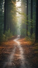 Fototapeta premium A forest where the ground is made of clouds and the trees glow with energy.