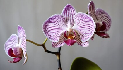 Pink Orchid Flower with White Stripes Close Up on a White Background