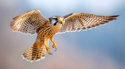 Kestrel soaring in midair chasing unsuspecting prey