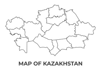 Outline Kazakhstan map with borders of region vector illustration