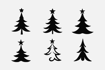 Christmas Tree Vector Shape Set Pine Tree Silhouettes with Stars Monochrome Icons