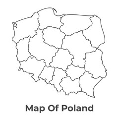 Outline Poland map with borders of region vector illustration