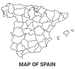 Obraz premium Outline Spain map with borders of region vector illustration