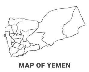 Outline Yemen map with borders of region vector illustration
