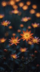 Obraz premium A garden where the flowers are made of stars, blooming only in the dark.