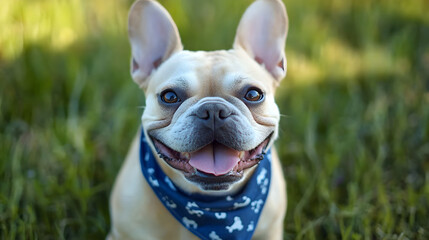 Fototapeta premium French Bulldog in Casual Blue Bandana