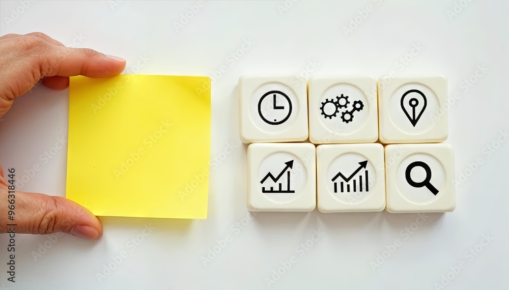 Poster effective project management symbols with sticky note for brainstorming ideas and strategies