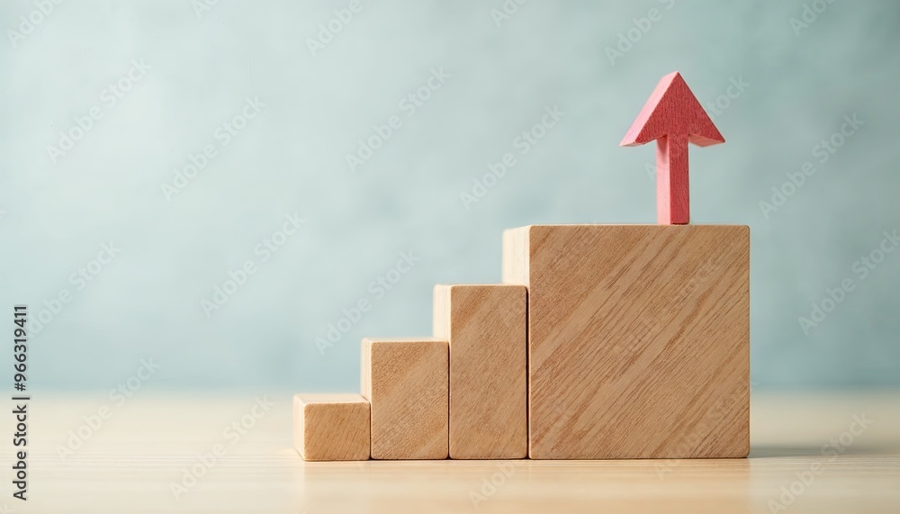 Poster visual representation of growth and success with blocks and arrow for creative projects