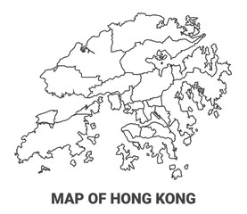 Outline Hong Kong map with borders of region vector illustration