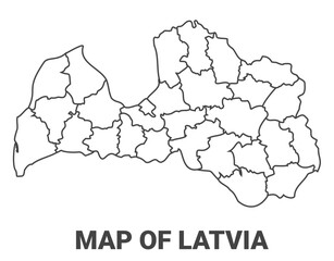 Outline Latvia map with borders of region vector illustration