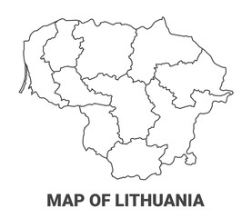 Outline Lithuania map with borders of region vector illustration