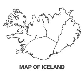 Outline Iceland map with borders of region vector illustration