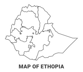 Obraz premium Outline Ethopia map with borders of region vector illustration