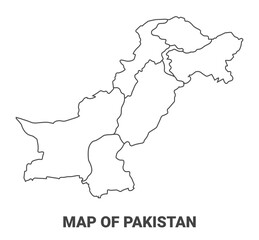 Outline Pakistan map with borders of region vector illustration