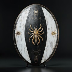 Naklejka premium a black and white shield with a spider on it