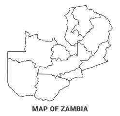 Outline Zambia map with borders of region vector illustration