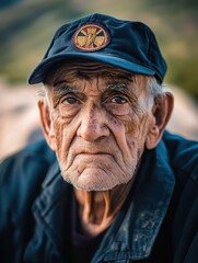 an elderly man wearing a hat and jacket