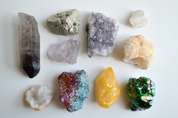 Stones Collection: Smoky Quartz, Pyrite, Amethyst, Quartz Geode, Fire Agate, Yellow Sapphire,...
