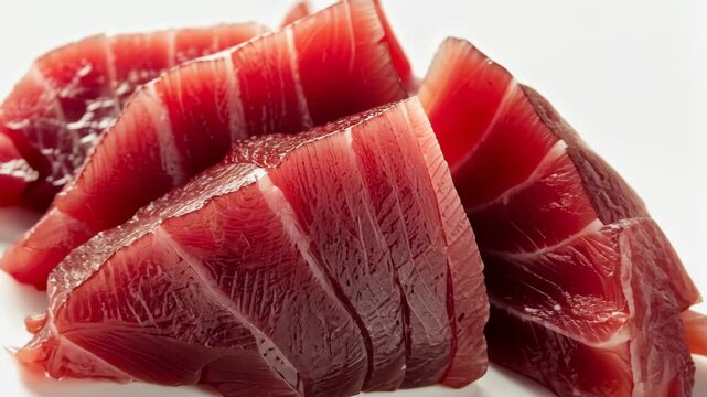 Freshly sliced high-quality tuna, perfect for sushi, presented on a clean plate for a culinary showcase