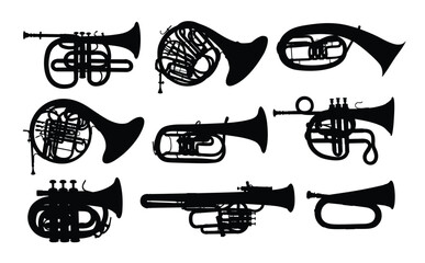 Set silhouettes of wind musical instruments.
