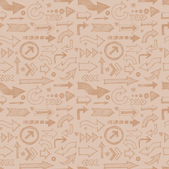 Seamless pattern with brown doodle sketch arrows on beige background. Can be used for wallpaper, pattern fills, textile, web page background, surface textures