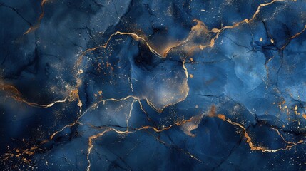 Deep navy blue marble with intricate gold and white veins, perfect for a luxurious and refined background