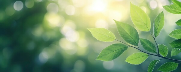 Naklejka premium green leaf branch with water droplet on bright green blur background