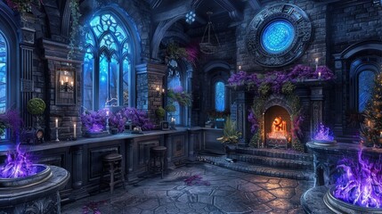 Obraz premium gothic designed old stone room with a fireplace