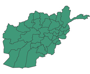 Obraz premium Green Afghanistan simple map with states border outline vector