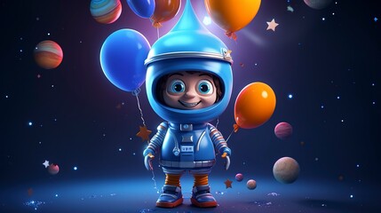 Naklejka premium A photo of a 3D character at a space-themed party
