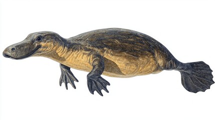 Naklejka premium platypus glides effortlessly through water, its webbed feet splayed for maximum propulsion. This unique creature showcases remarkable adaptation to its aquatic environment.